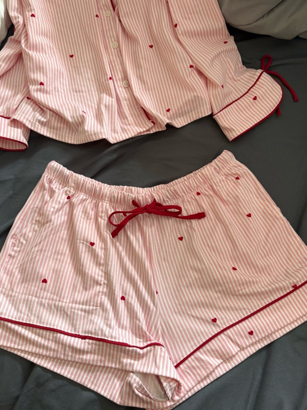 Auden Pink Striped Pajama Set with Red Heart Accents & shorts - Picture 14 of 15